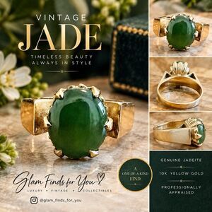 10K Yellow Gold Jadeite Jade Cabochon Ring 1.00ct 4.32g Appraised $1900